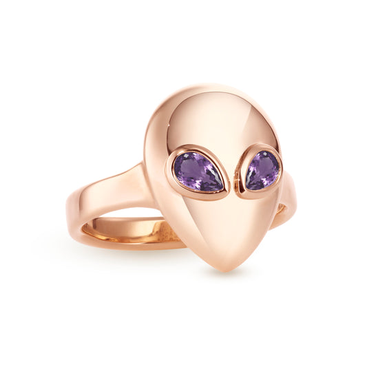 Alien pinky ring rose gold with amethyst