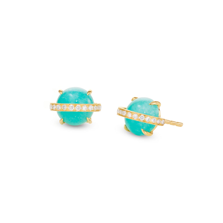 Saturn Studs Stoned – Yellow Gold Amazonite Saturn Studs Stoned – Yellow Gold Amazonite