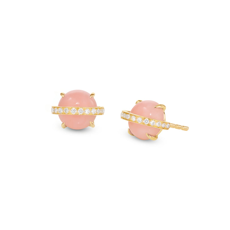 Saturn Studs Stoned – Yellow Gold Pink Opal Saturn Studs Stoned – Yellow Gold Pink Opal