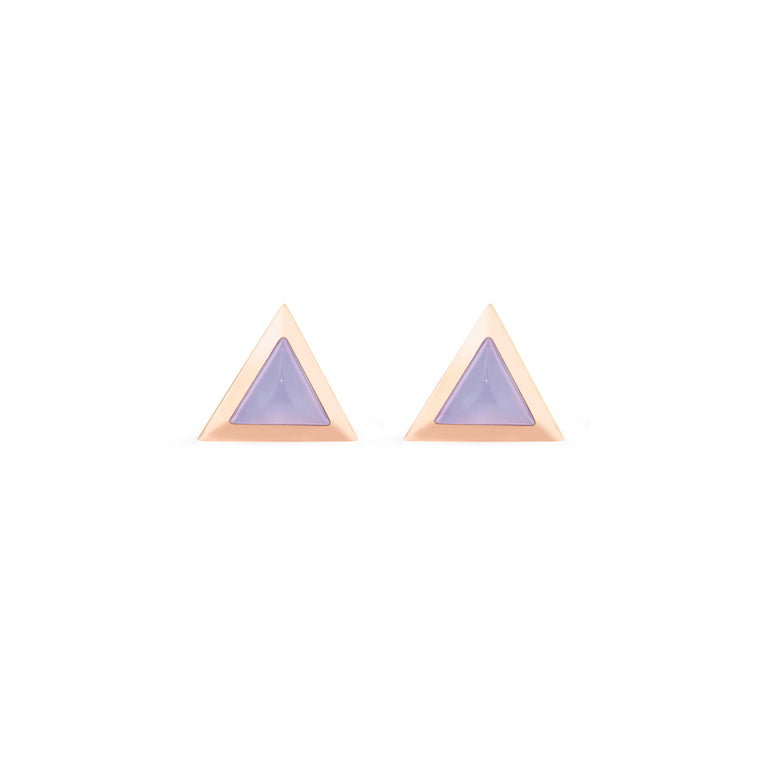 Triangle Sticker Studs – Rose Gold Lavender Chalcedony Triangle Sticker Studs – Rose Gold Lavender Chalcedony