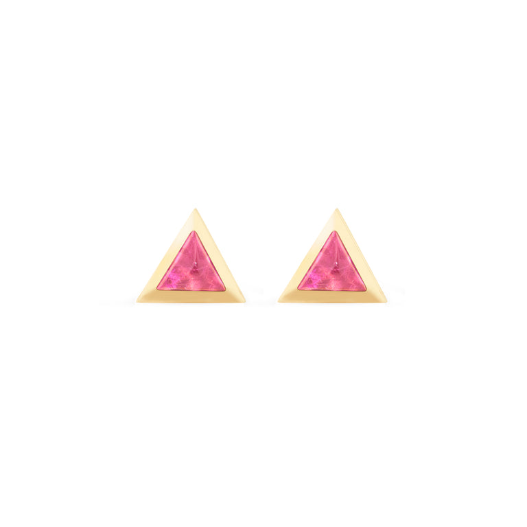 Triangle Sticker Studs – Yellow Gold Pink Tourmaline Triangle Sticker Studs – Yellow Gold Pink Tourmaline