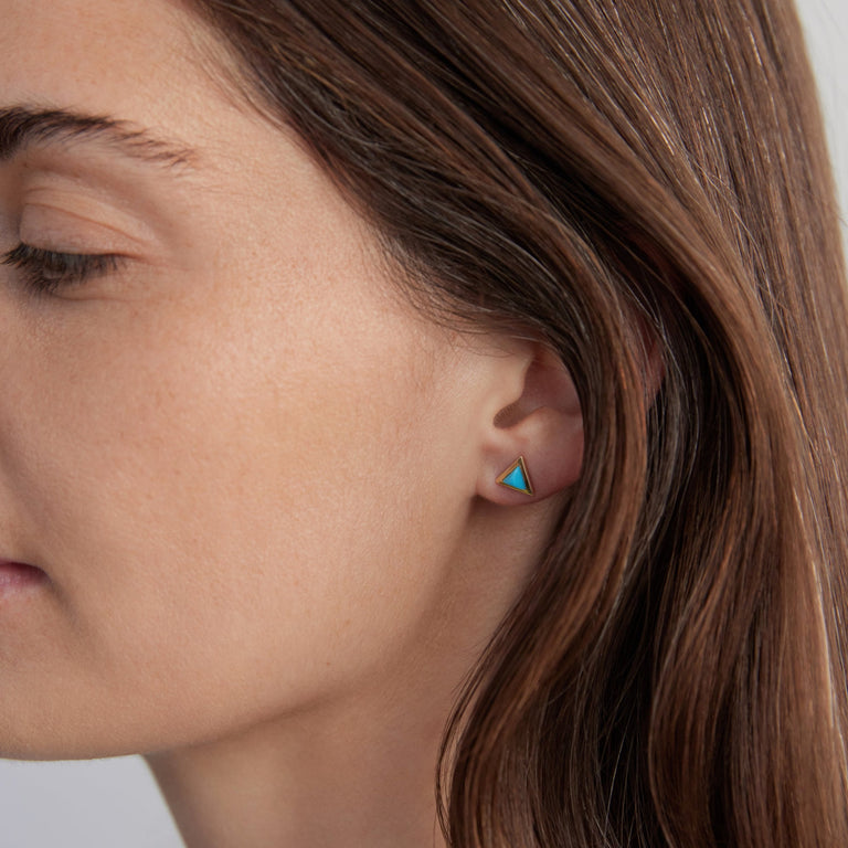 Triangle Sticker Studs – Yellow Gold Turquoise Triangle Sticker Studs – Yellow Gold Turquoise