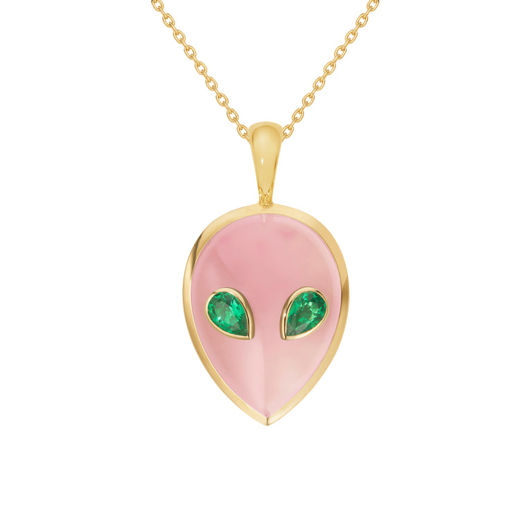 Pink Opal Gold Alien Pendant Pink Opal Gold Alien Pendant