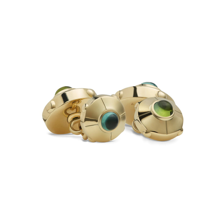 UFO Cufflinks Chained – Yellow Gold Tourmalines UFO Cufflinks Chained – Yellow Gold Tourmalines