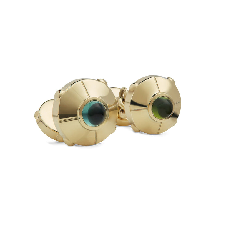UFO Cufflinks Chained – Yellow Gold Tourmalines UFO Cufflinks Chained – Yellow Gold Tourmalines
