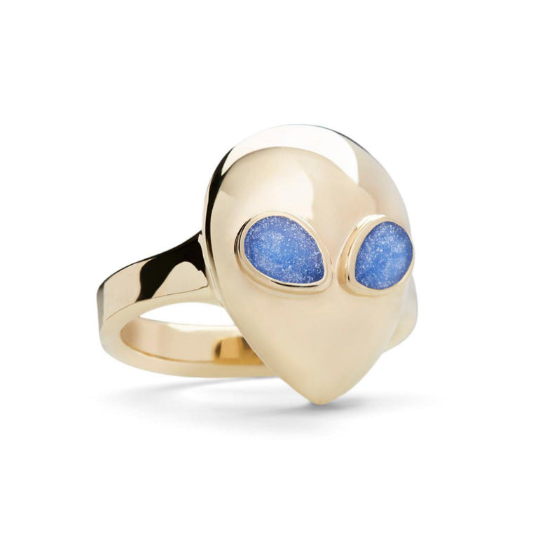 Alien Pinky Ring Nightsky – Yellow Gold Blue Enamel Alien Pinky Ring Nightsky – Yellow Gold Blue Enamel
