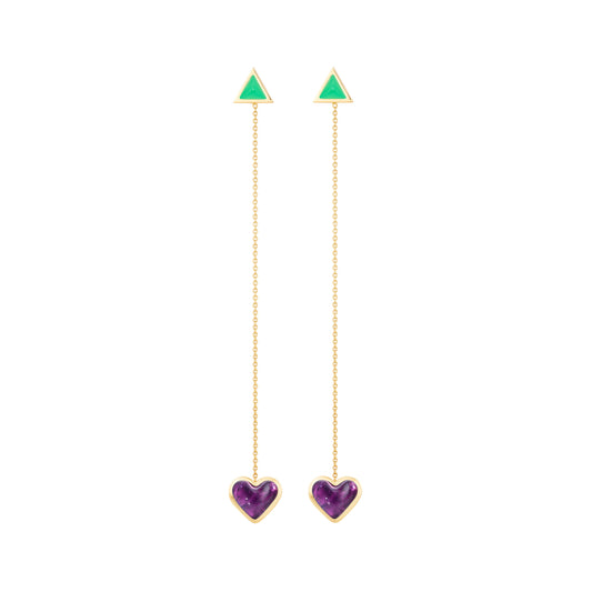 Love-sticker-chain-earrings-yellow-gold-with-amethyst-and-chrysoprase