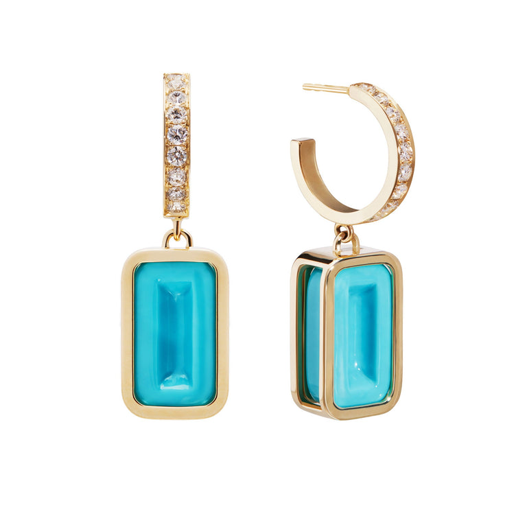 Pfefferminz Hoops Stoned Blueberry – Yellow Gold Turquoise Pfefferminz Hoops Stoned Blueberry – Yellow Gold Turquoise