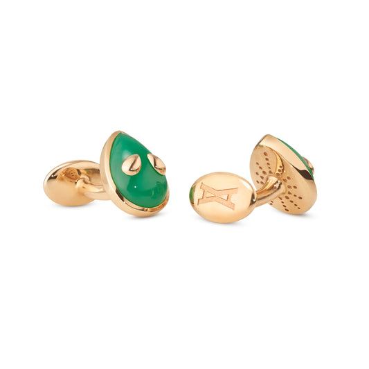 Alien-cufflinks-yellow-gold-with-chrysoprase