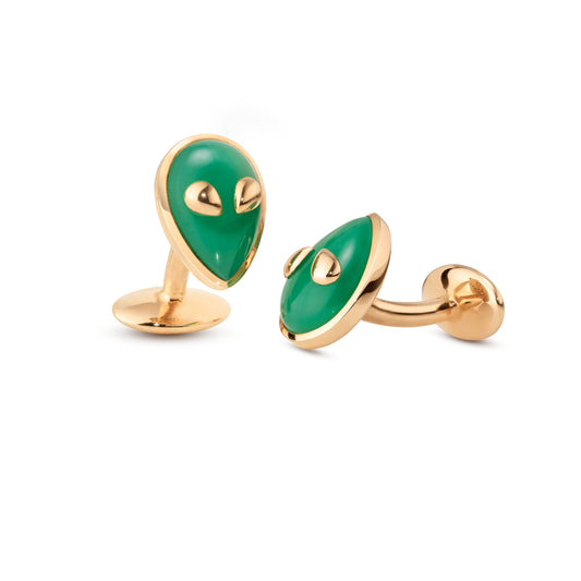 Alien-cufflinks-yellow-gold-with-chrysoprase