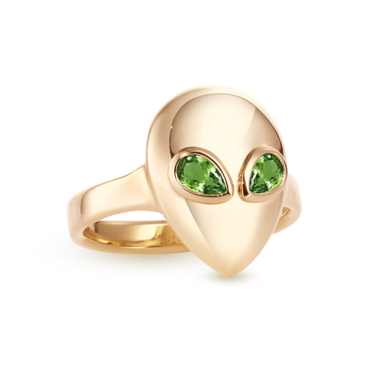 Alien-pinky-ring-yellow-gold-with-green-tourmaline