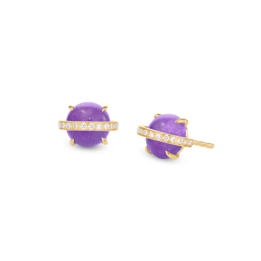 Saturn studs stoned yellow gold with amethyst and diamond