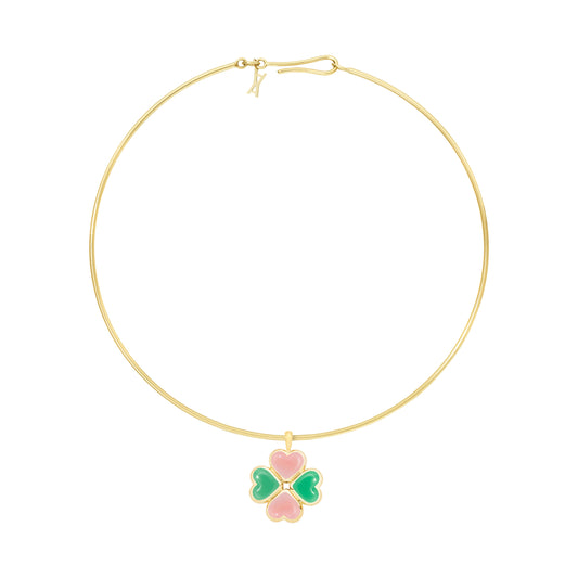 Lucky-charm-choker-yellow-gold-with-chrysoprase-and-pink-opal