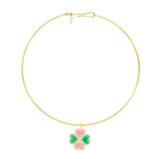 Lucky-charm-choker-yellow-gold-with-chrysoprase-and-pink-opal