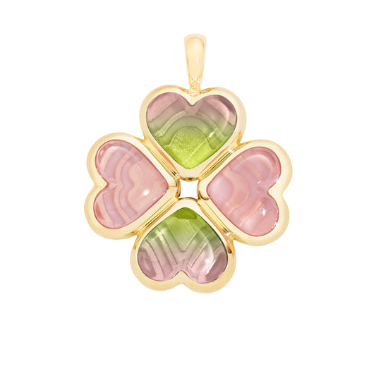 Lucky-charm-pendant-yellow-gold-with-watermelon-tourmaline-and-rose-quartz