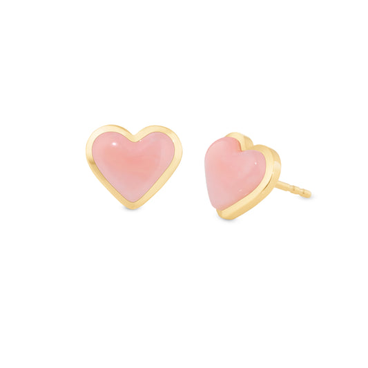 Love-sticker-studs-yellow-gold-with-pink-opal
