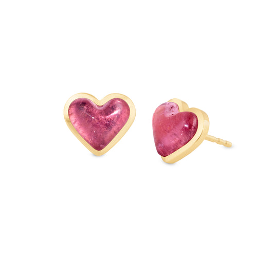 Love-sticker-studs-yellow-gold-with-pink-tourmaline