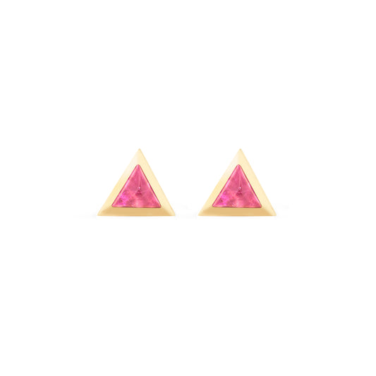 Triangle-sticker-studs-yellow-gold-with-pink-tourmaline