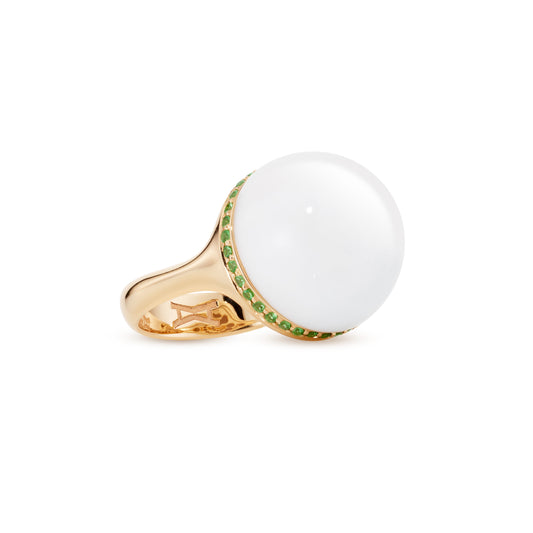Bath-bubble-ring-stoned-yellow-gold-with-white-agate-and-tsavorite