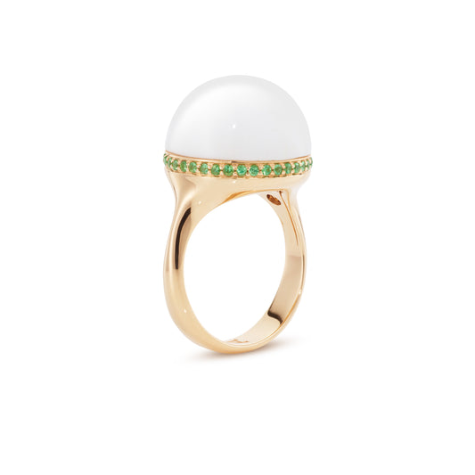 Bath-bubble-ring-stoned-yellow-gold-with-white-agate-and-tsavorite