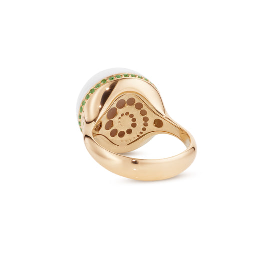 Bath-bubble-ring-stoned-yellow-gold-with-white-agate-and-tsavorite