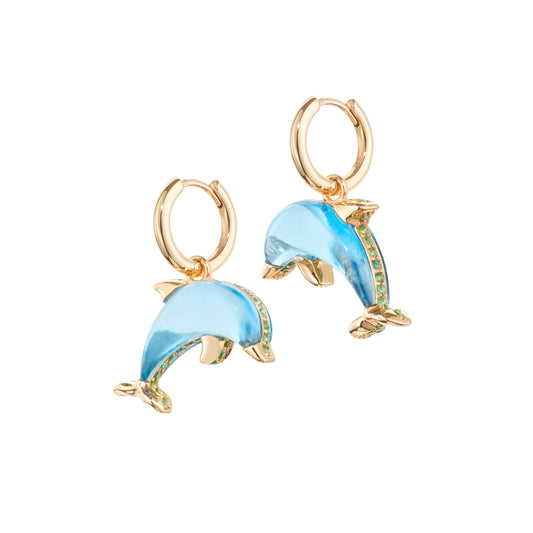 Dolphin-bubble-hoops-stoned-yellow-gold-with-blue-topaz-tsavorite