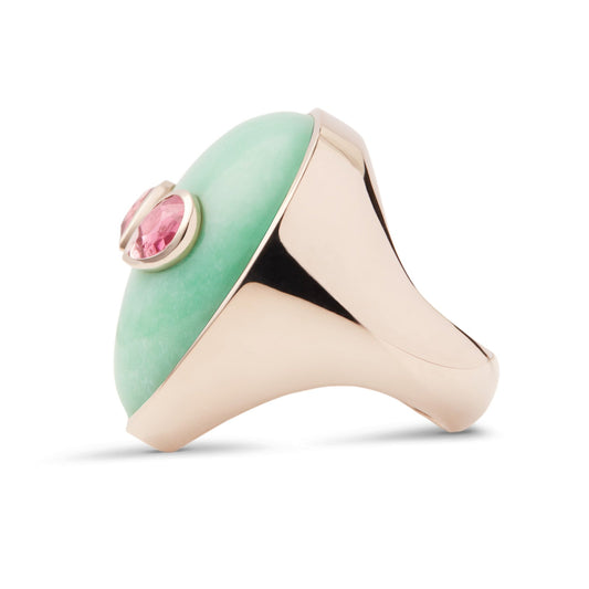 Signature-alien-ring-white-gold-with-chrysoprase-and-pink-tourmaline