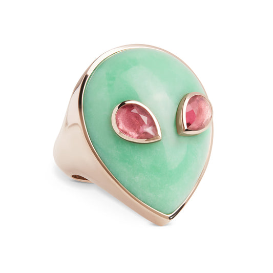 Signature-alien-ring-white-gold-with-chrysoprase-and-pink-tourmaline