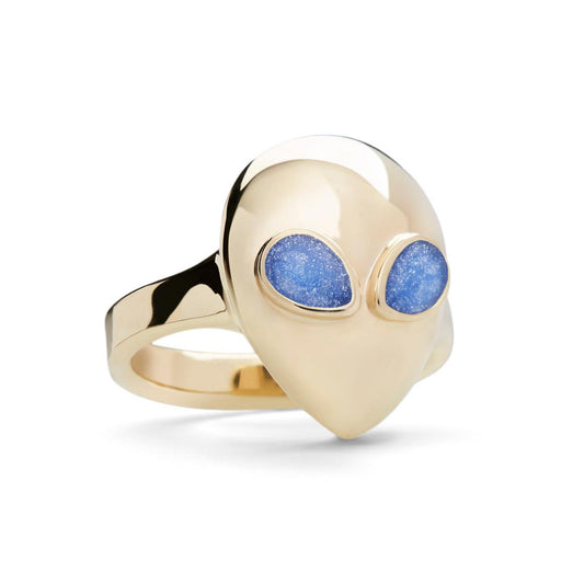 Alien pinky ring nightsky yellow gold with enamel