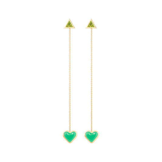 Love-sticker-chain-earrings-yellow-gold-with-chrysoprase-and-peridot