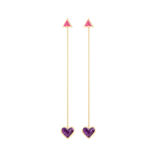 Love-sticker-chain-earrings-yellow-gold-with-amethyst-and-pink-tourmaline