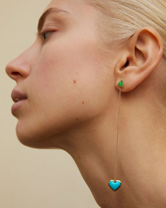 Love-sticker-chain-earrings-yellow-gold-with-turquoise-and-chrysoprase