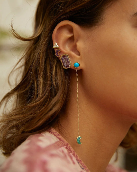 Luna-sticker-chain-earrings-yellow-gold-with-enamel-and-turquoise